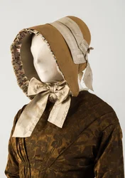 Strohhut mit gewebten Seidenbändern, 1840er Jahre